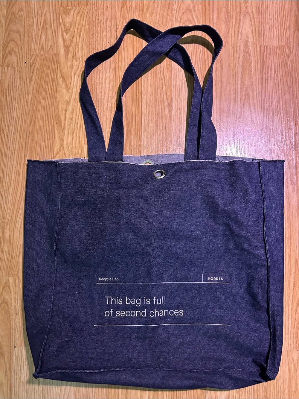 KORRES Recycled Denim Tote Bag Large Shoulder Straps Cotton Canvas Navy Blue